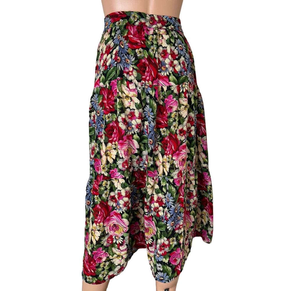 Vintage Floral Midi Skirt in Black, Red, Pink, Green - Picture 3 of 7